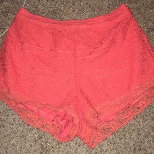 Hollister lace coral shorts